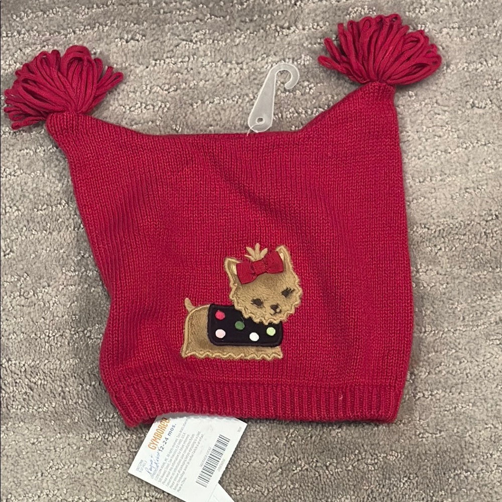 Gymboree Red Knit Hat with Whimsical Pom-Poms